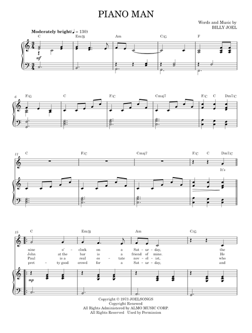 Piano man - Billy Joel (Piano Vocal)