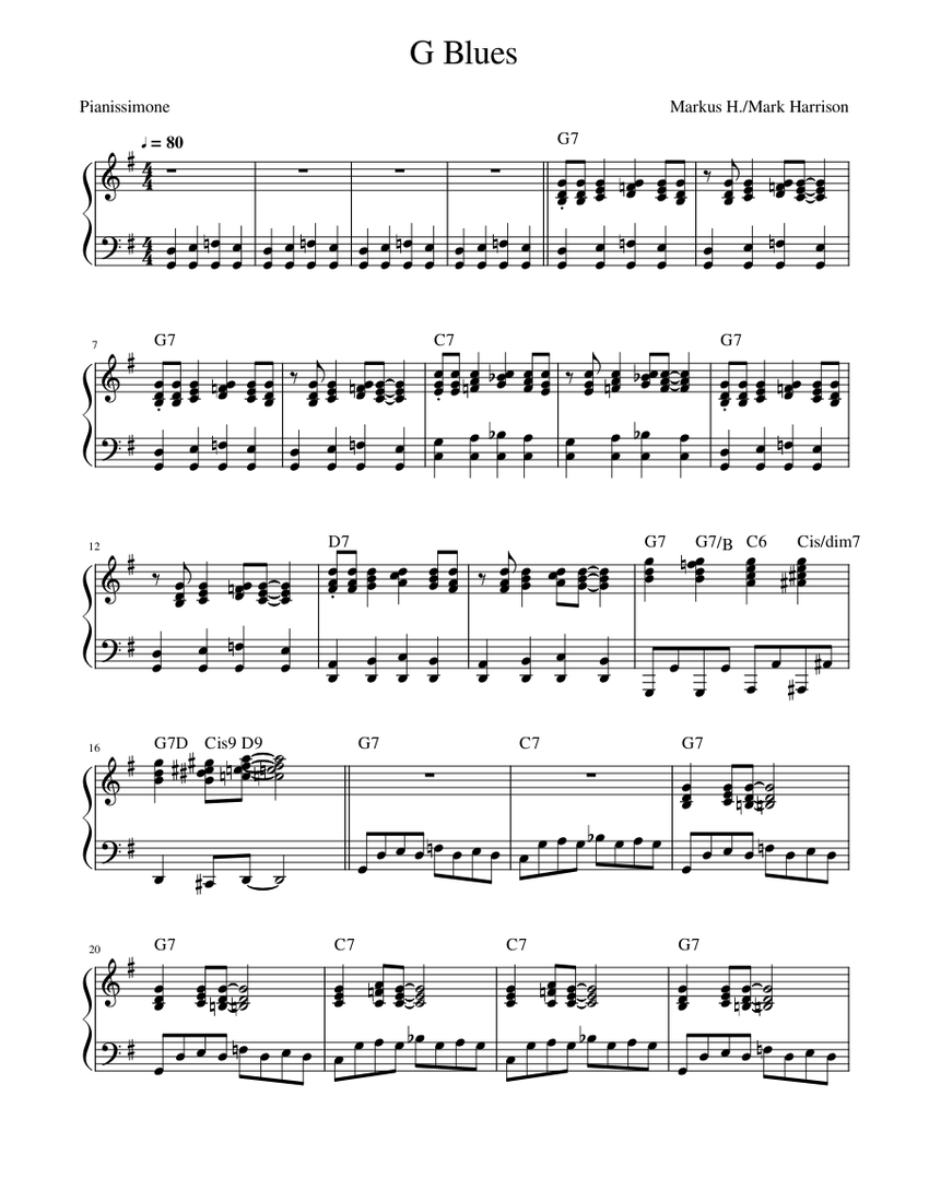 G Blues Sheet music for Piano (Solo) Easy | Musescore.com G Blues Sheet music for Piano (Solo) Easy | Musescore.com