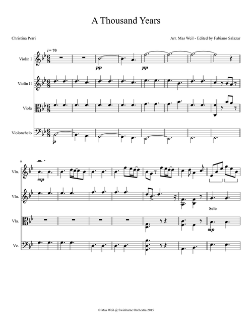 A Thousand Years Christina Perri - string quartet