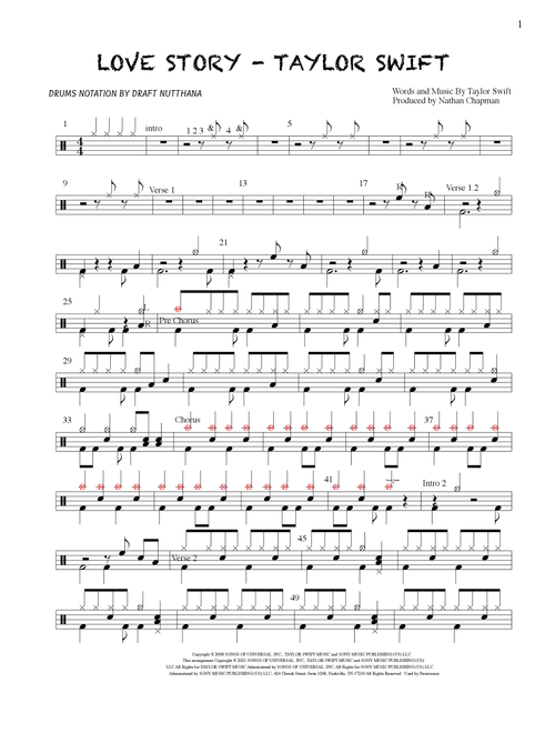 Love Story (Arr. Transcribed By Draft Nutthana) - Taylor Swift (Drums)