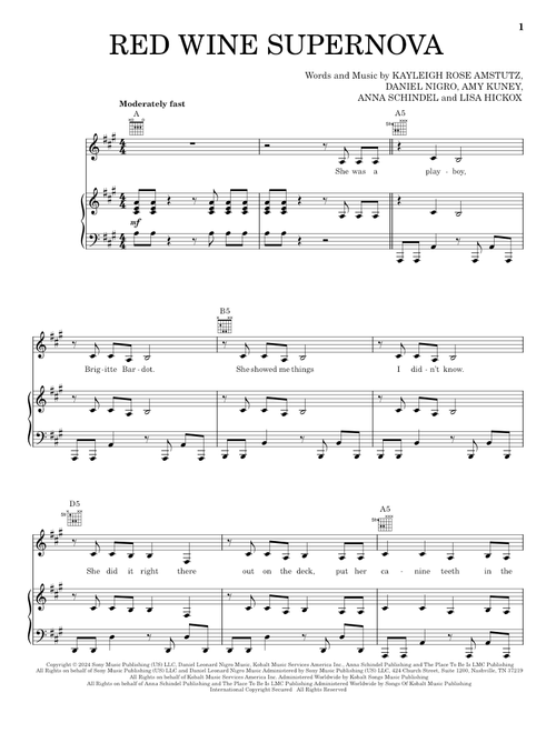 Red Wine Supernova - Chappell Roan (Piano-Vocal-Guitar)