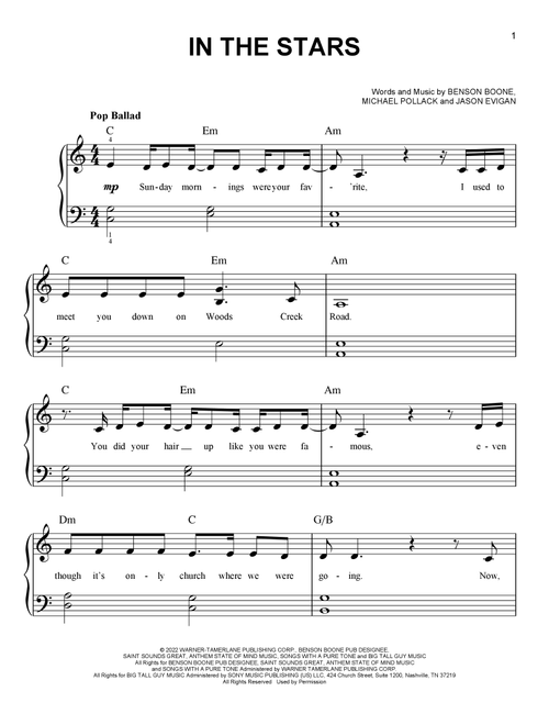 In The Stars - Benson Boone (Easy Piano)