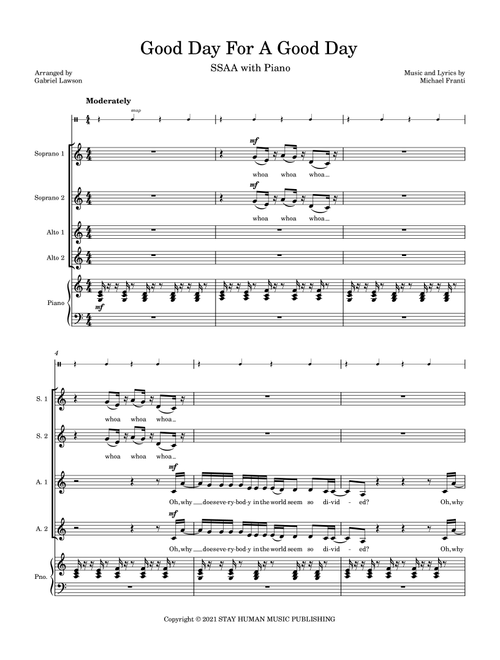 Good Day For A Good Day (Arr. Gabriel Lawson) - Michael Franti & Spearhead (Choral, SSAA)