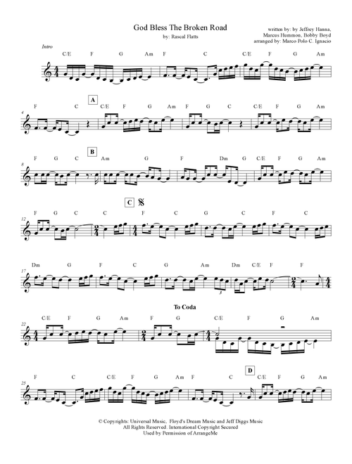 Bless The Broken Road (Arr. Marco Polo C. Ignacio) - Rascal Flatts (Lead Sheet - Fake Book)