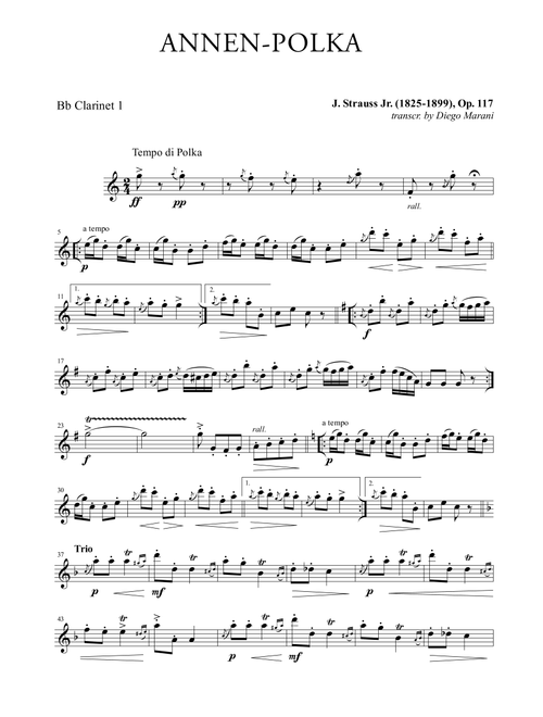 Annen-Polka for Clarinet Quartet (Arr. Diego Marani) - J. Strauss II (Woodwind Ensemble)