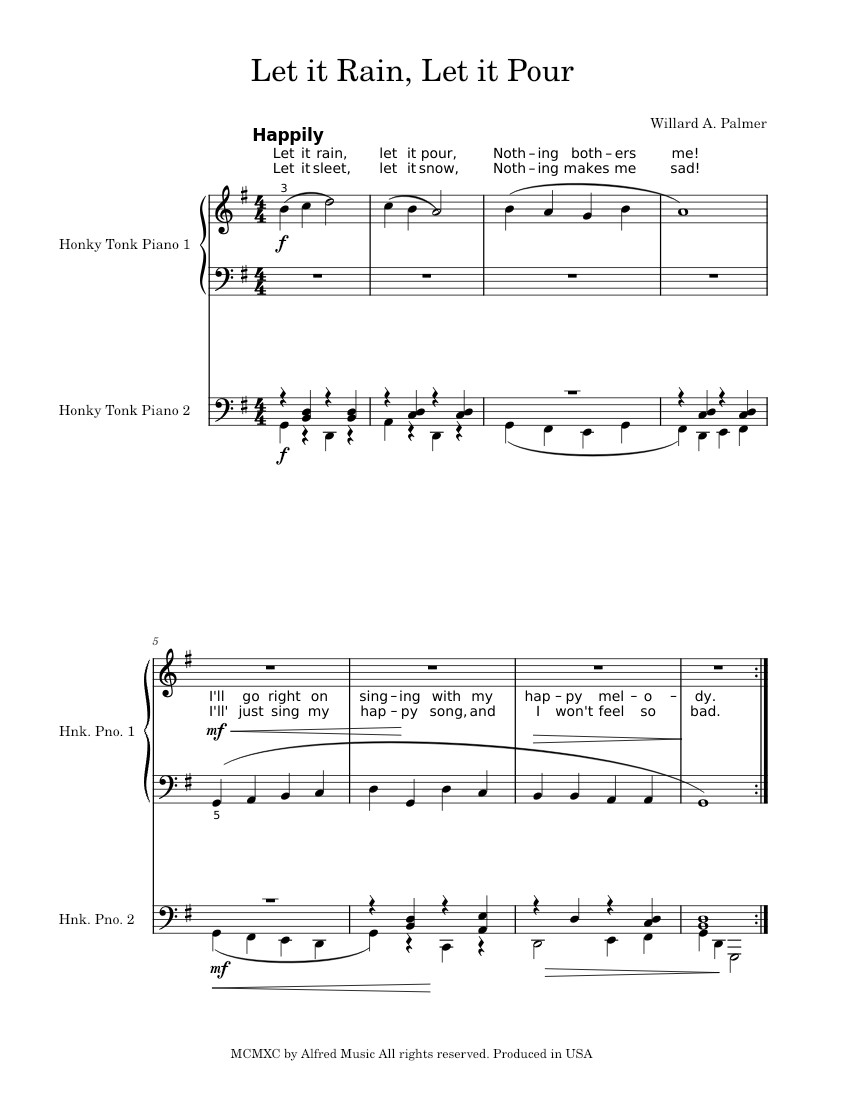 Let it rain let it pour sheet music for piano piano duo musescore