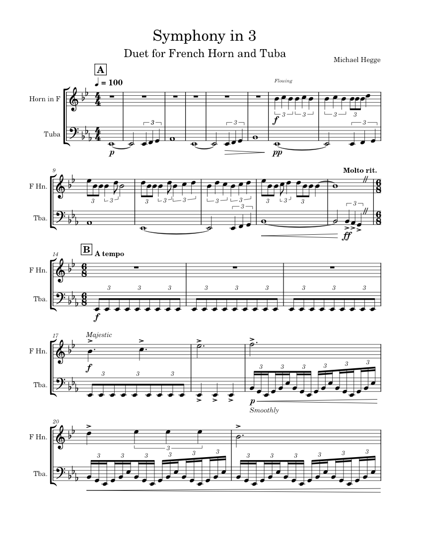 Symphony in 3 Sheet music for Tuba, French horn (Brass Duet)