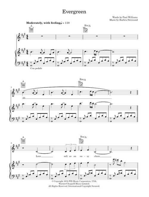 Evergreen - Barbra Streisand (Piano-Vocal-Guitar (Piano Accompaniment))