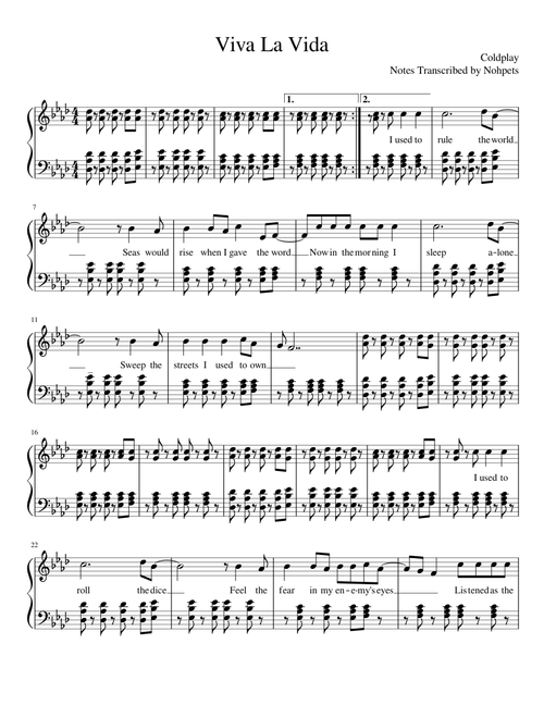 Viva La Vida - Coldplay sheet music arranged by lachlanac for Solo