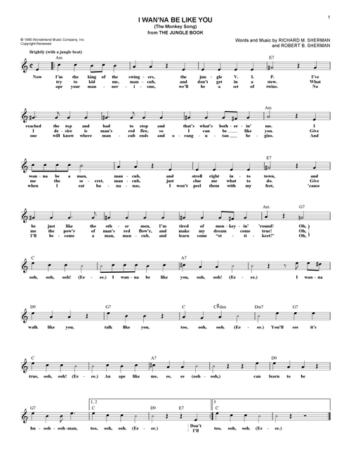 I Wan'na Be Like You (The Monkey Song) (from The Jungle Book) - Louis Prima (Lead Sheet - Fake Book)