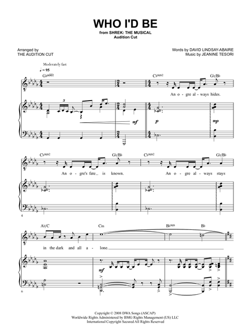 Who I'd Be (Arr. The Audition Cut - from Shrek: The Musical) - Various (Piano Vocal)