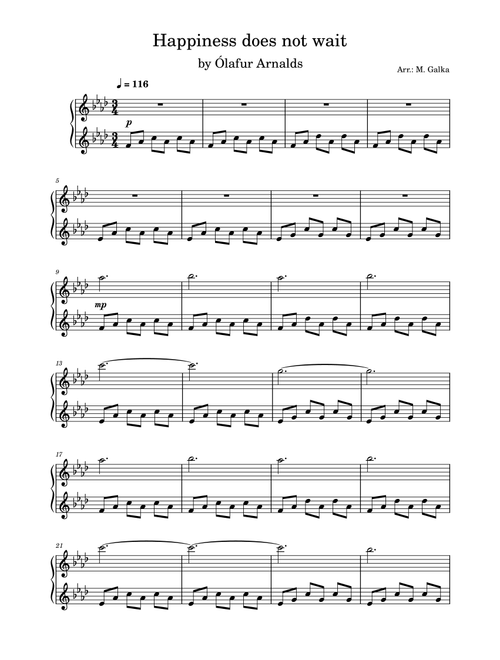 Happiness Does Not Wait (Arr. Magdalena Galka) - Olafur Arnalds (Piano Solo)