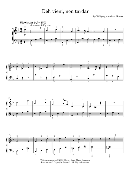 Deh Vieni, Non Tardar - Emanuel Schikaneder, Wolfgang Amadeus Mozart (Easy Piano)