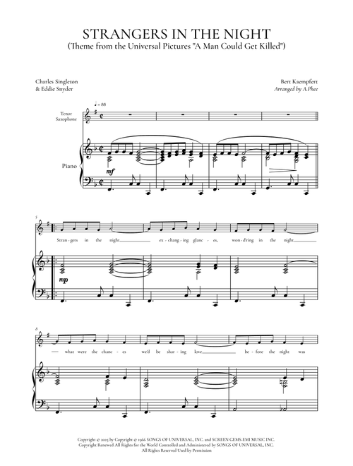 Strangers In The Night (Arr. Phee) - Frank Sinatra (Tenor Sax and Piano)