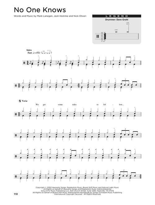 No One Knows - Queens Of The Stone Age (Drum Chart)