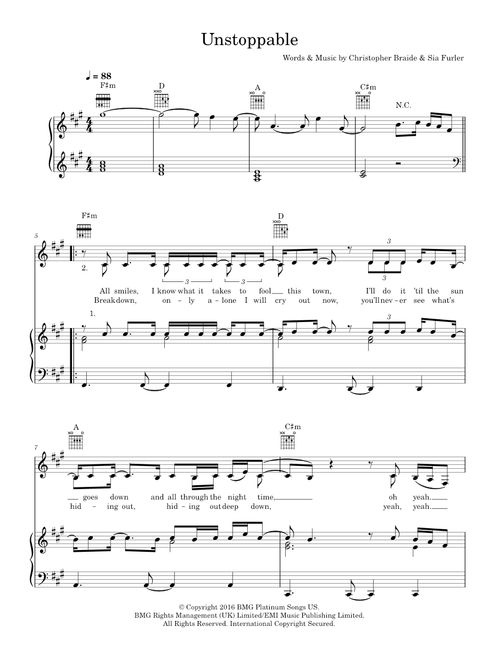 Unstoppable - Sia (Piano-Vocal-Guitar (Piano Accompaniment))