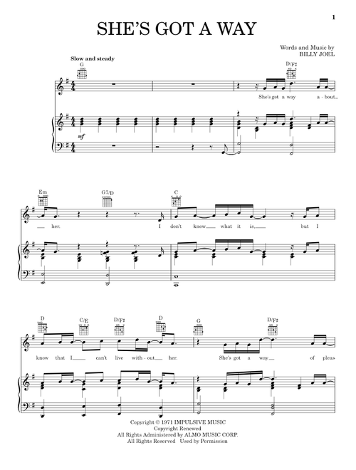 She's Got A Way - Billy Joel, Movin' Out (Musical) (Piano-Vocal-Guitar)