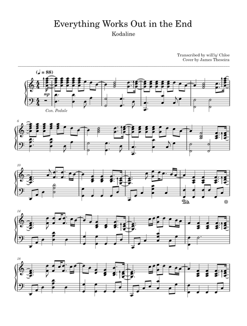 Everything works out in the end – Kodaline (Piano Solo)