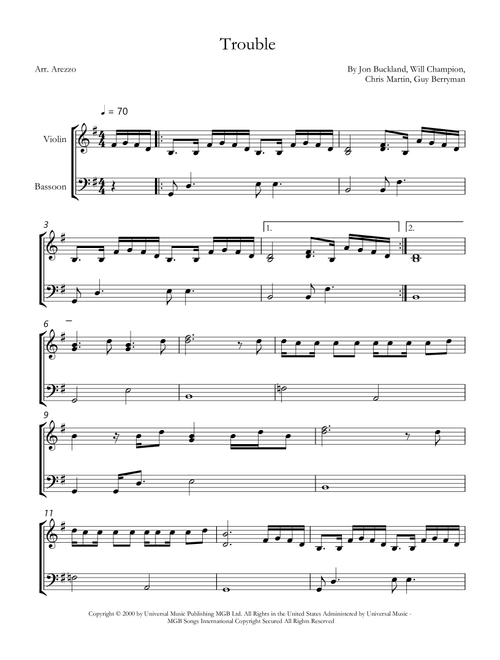 Trouble (Arr. Arezzo Music) - Coldplay (Instrumental Duet)