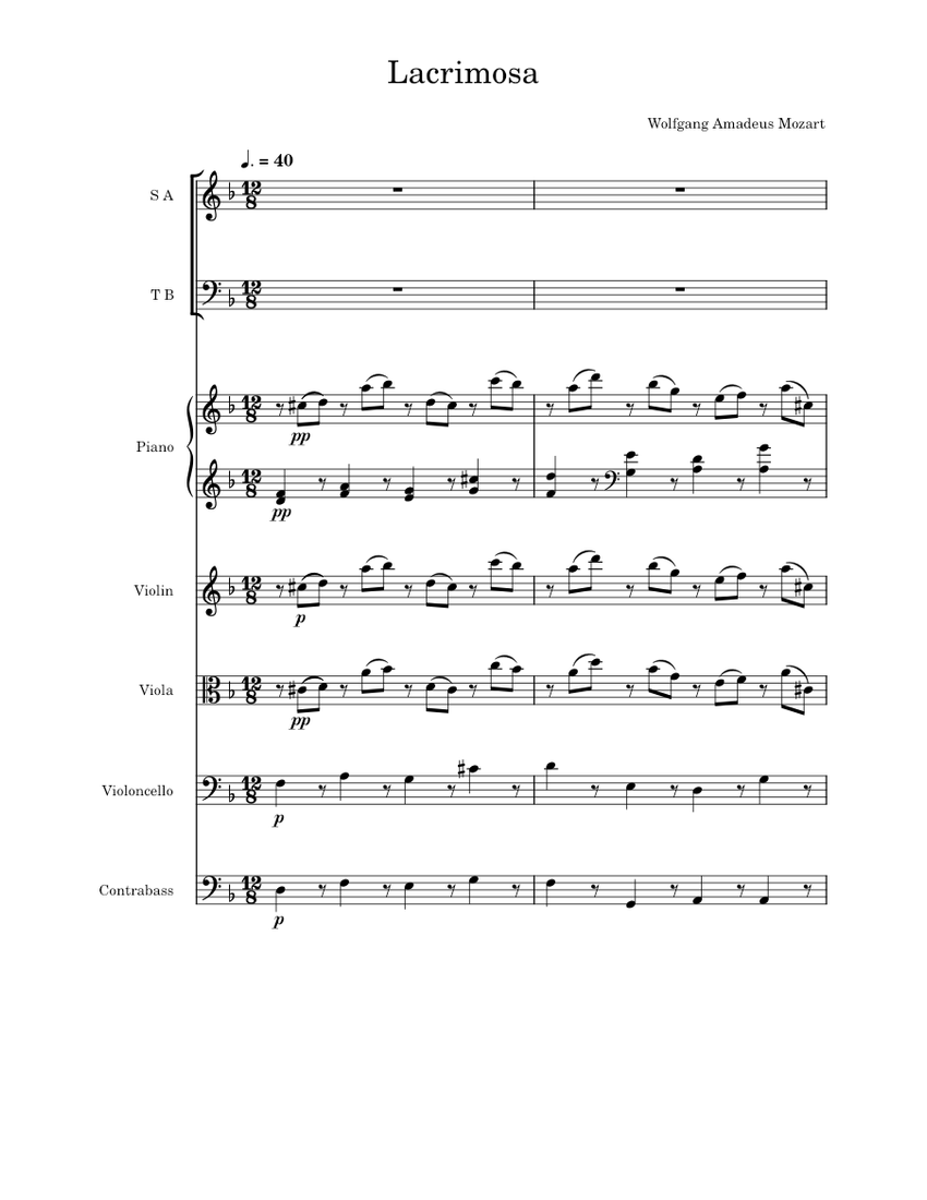 Lacrimosa Requiem – Wolfgang Amadeus Mozart Sheet Music for Piano ...