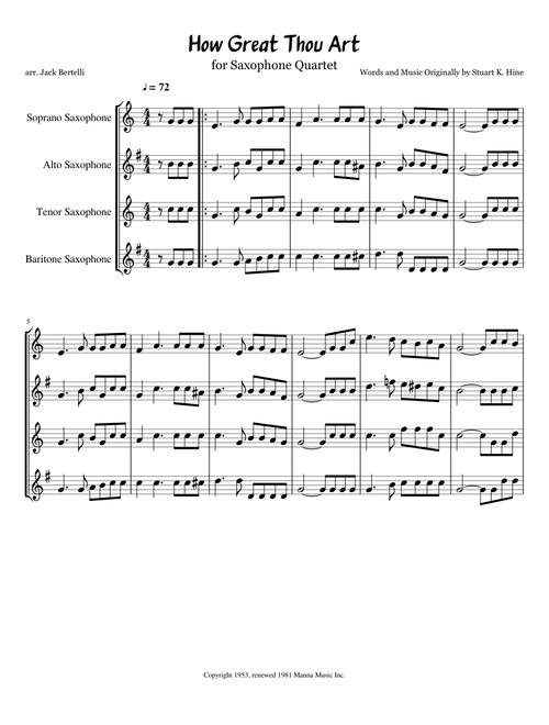 How Great Thou Art for Saxophone Quartet