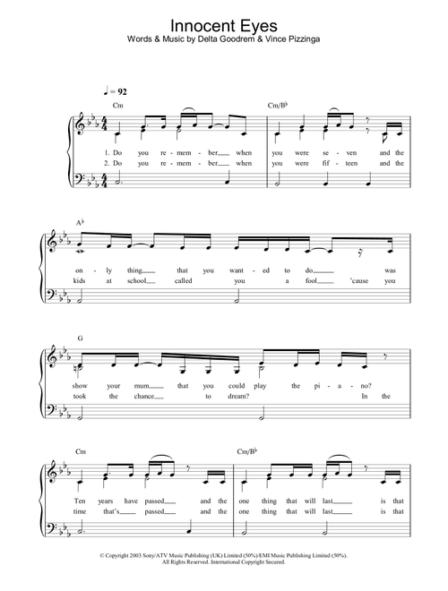 Innocent Eyes - Delta Goodrem (Piano Solo)