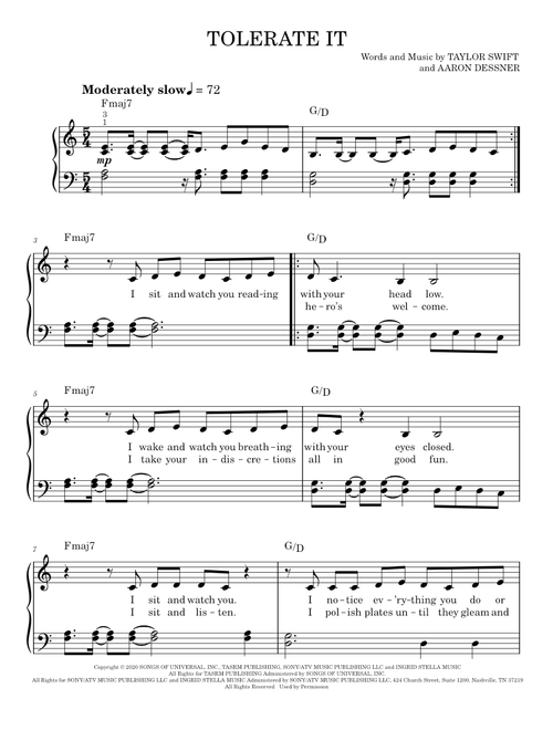 Tolerate it - Taylor Swift (Easy Piano)