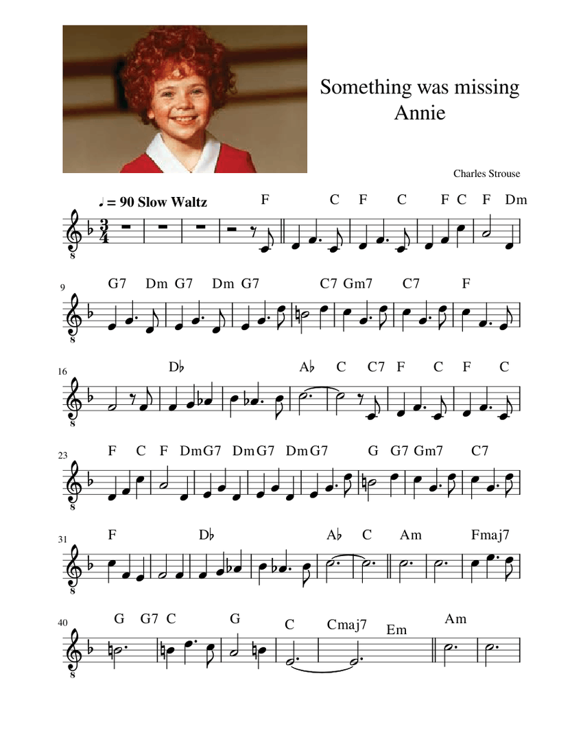 Something was missing, Annie Sheet Music with Chords for Guitar