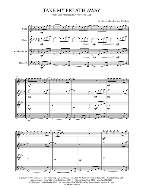 Take My Breath Away (love Theme) (Arr. Karen Gueiros) - Berlin (Woodwind Ensemble)