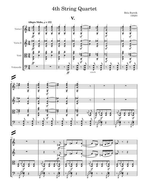 String Quartet No.4, Movement 5, Allegro molto – Béla Bartók