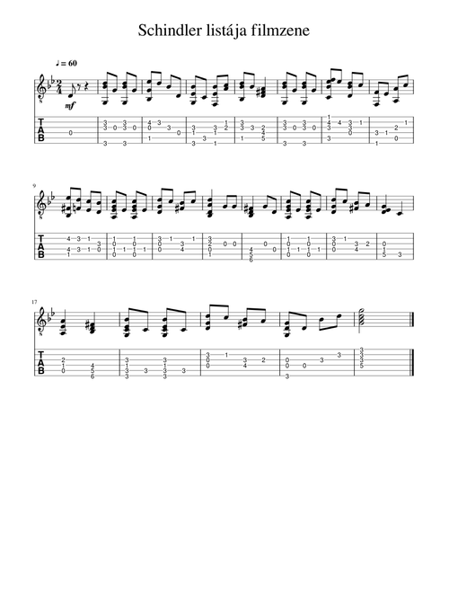 schindler's list note & tab for guitar  >just detail< 