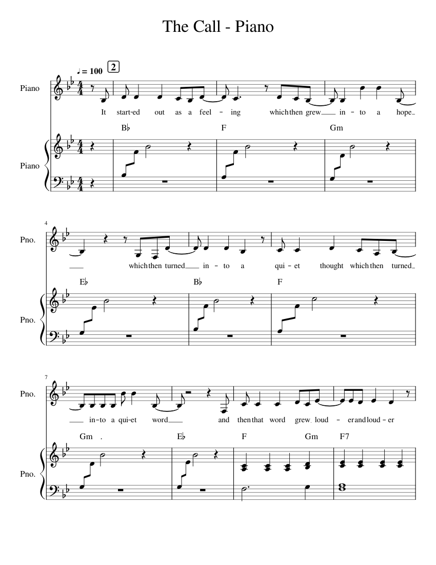 The Call - Piano Sheet music for Piano (Piano Duo) | Musescore.com