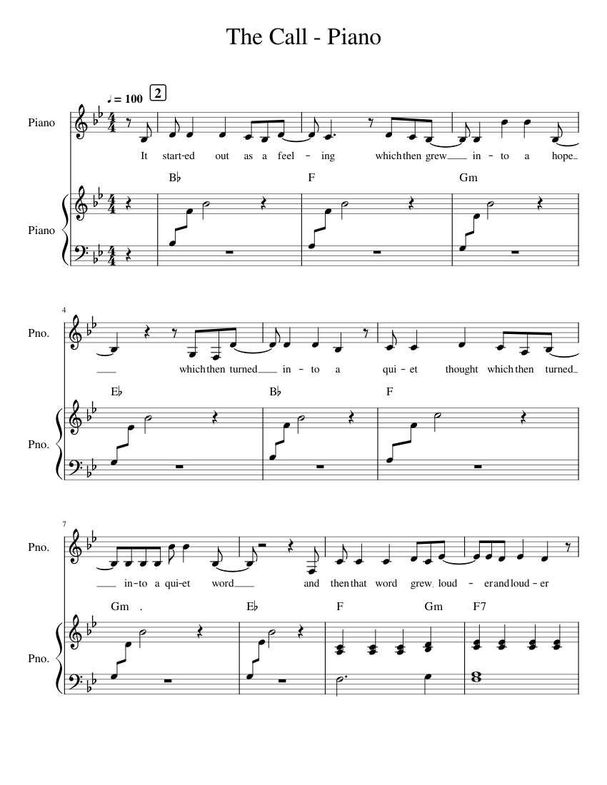 Honesto Disciplina Mes The Call - Piano Sheet music for Piano (Piano Duo) | Musescore.com