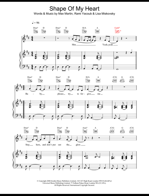 Shape Of My Heart - Backstreet Boys (Piano-Vocal-Guitar (Piano Accompaniment))