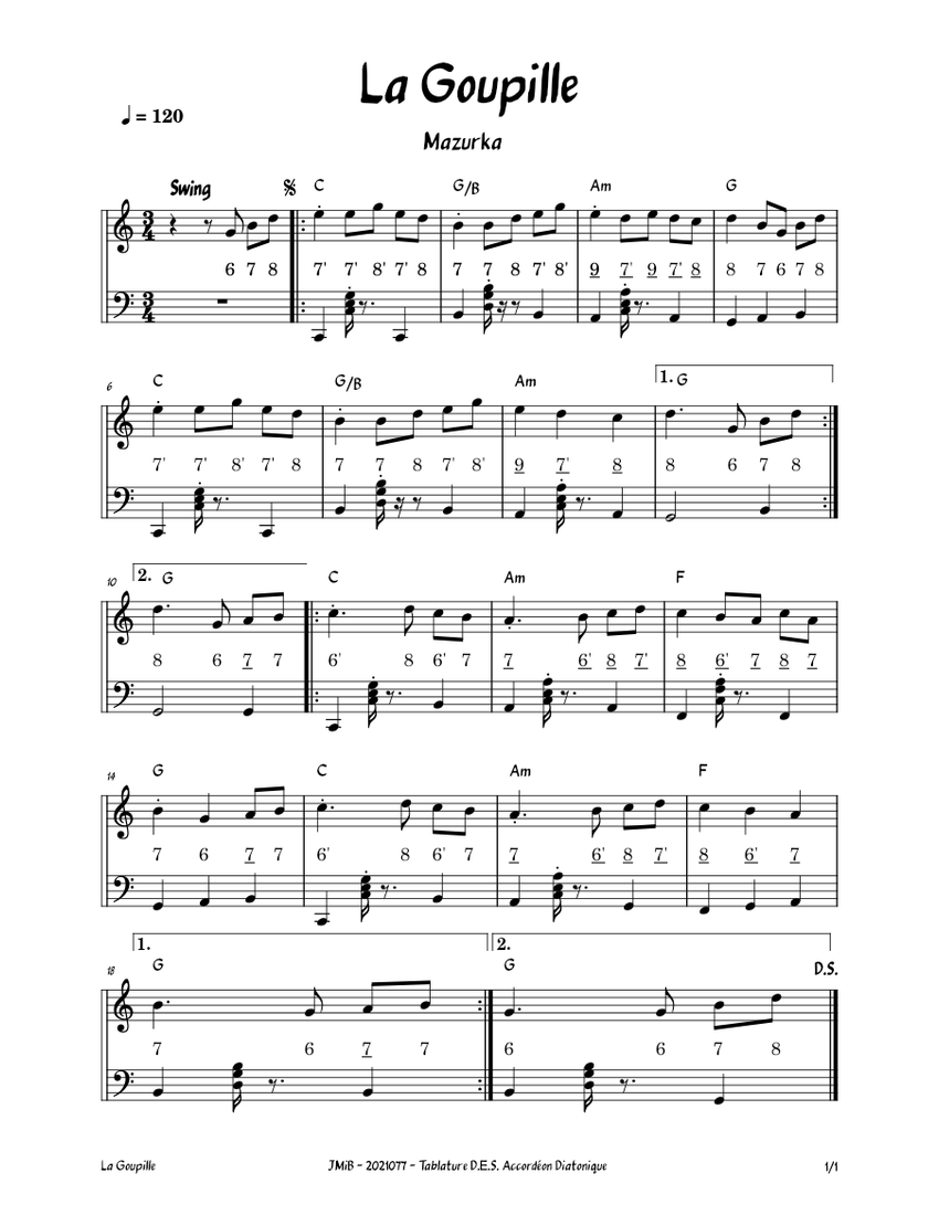 La Goupille - Mazurka Sheet Music For Accordion (Solo) | Musescore.com