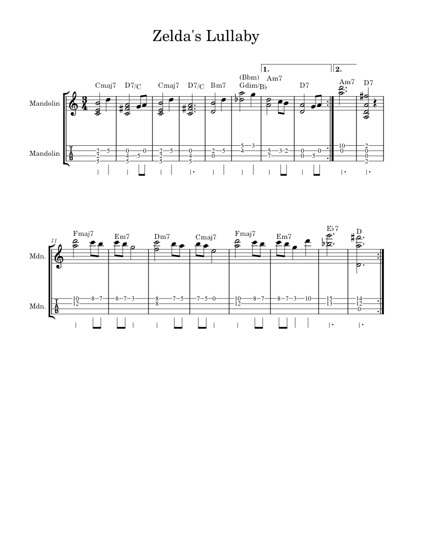 Zelda's Lullaby – Koji Kondo Sheet Music and Tab with Chords for ...
