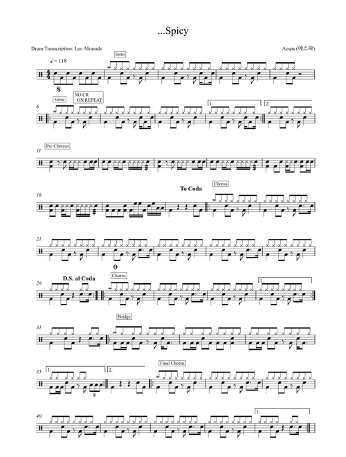 Spicy (Arr. Drum Transcription: Leo Alvarado) - Aespa (Drums)