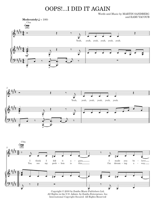 Oops i did it again - Britney Spears (Piano-Vocal-Guitar)