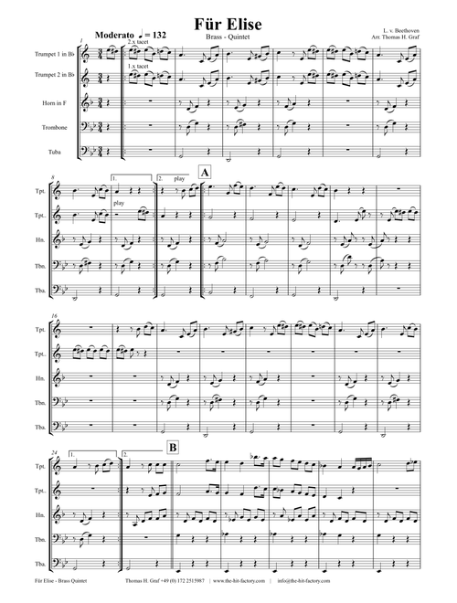 For Elise - Ludwig van Beethoven - Brass Quintet (Arr. Thomas H. Graf) - LV Beethoven (Brass Ensemble)