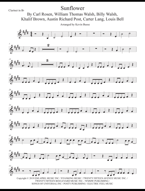 Sunflower (Arr. Kevin Busse) - Post Malone & Swae Lee (Clarinet Solo)
