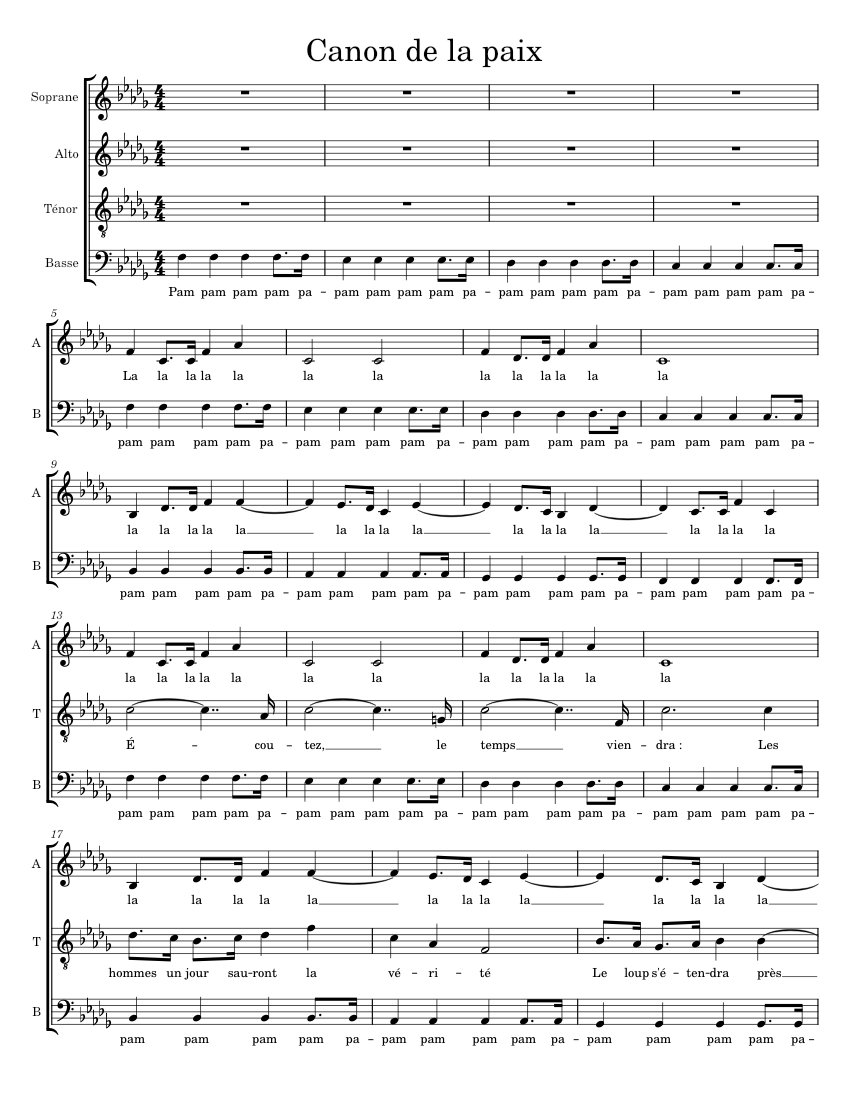Canon de la paix Chant scout Sheet music for Soprano, Alto, Tenor, Bass voice (Choral
