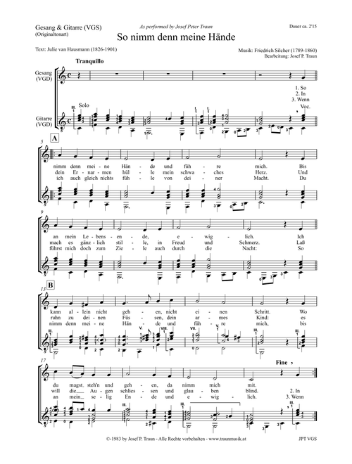 So nimm denn meine Hände für Gesang und Gitarre solo (VGS) (Arr. Josef Peter Traun) - G'zupft und g'strich'n (Instrumental Duet)