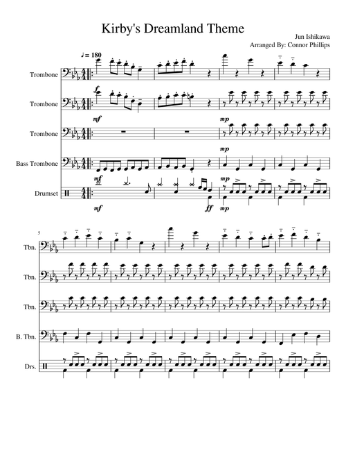 Kirby's Dreamland Theme: Trombone Quartet with Drumset