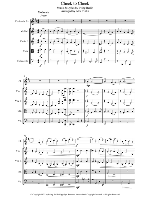 Cheek To Cheek (Arr. Alex Tinlin) - Fred Astaire (Small Ensemble)