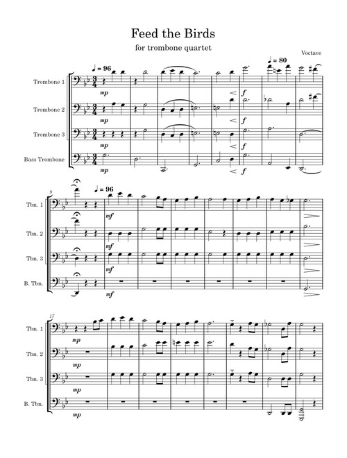 Feed the Birds – Sherman, Robert & Richard , Trombone Quartet (WIP)