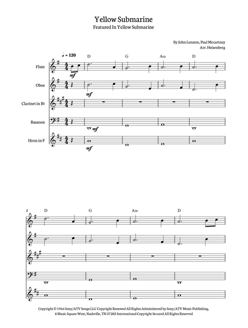 Yellow Submarine (Arr. Heisenberg) - The Beatles (Woodwind Ensemble)