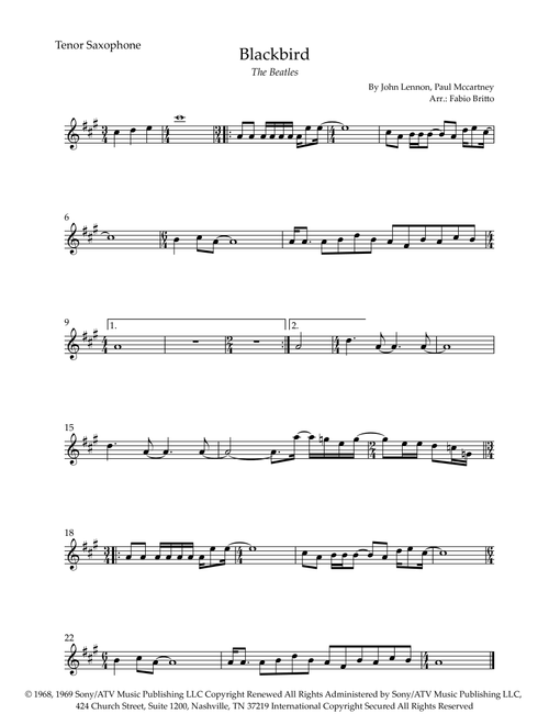Blackbird (Arr. Fabio Britto) - The Beatles (Tenor Sax Solo)