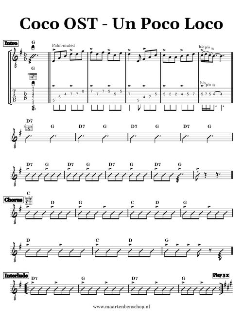 Coco OST - Un Poco Loco - A. Gonzalez, G.G. Bernal (guitar chord chart)