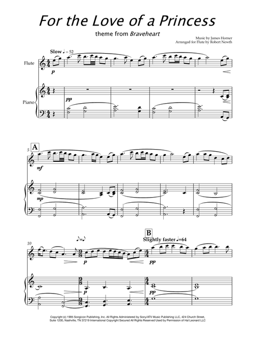 For The Love Of A Princess (Arr. Robert Newth) - James Horner (Flute and Piano)