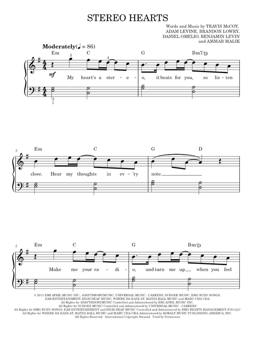 Stereo Hearts - Gym Class Heroes featuring Adam Levine (Easy Piano)